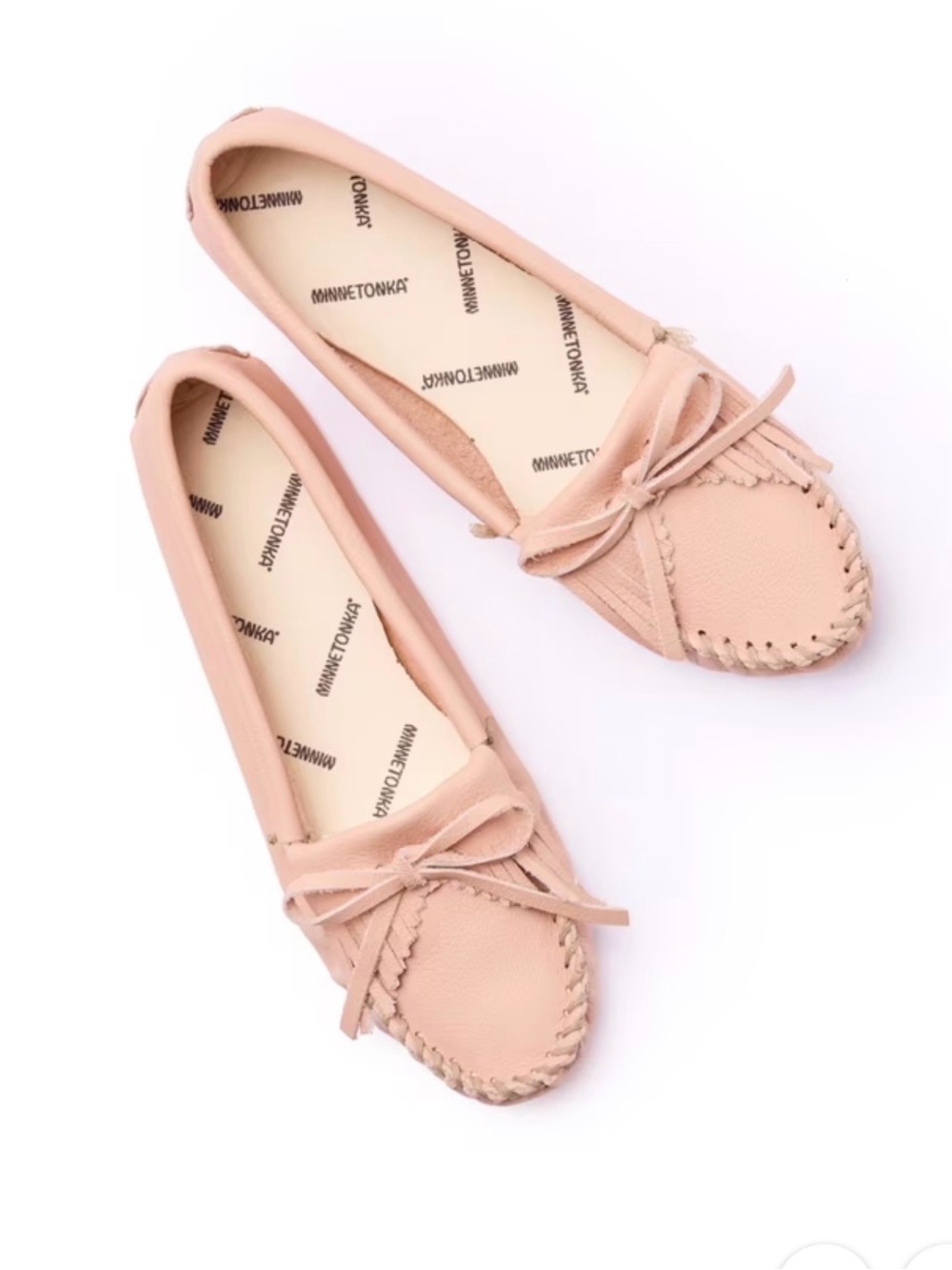 NWOT Minnetonka Kilty Leather Softsole Moccasin Flats Blush Pink Women's Size 10